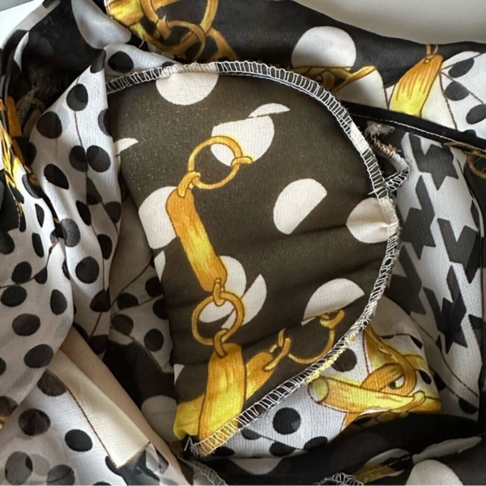Vintage 90’s Button Up Shirt Polka Dots Gold Chains Black Yellow White - M - Picture 13 of 16